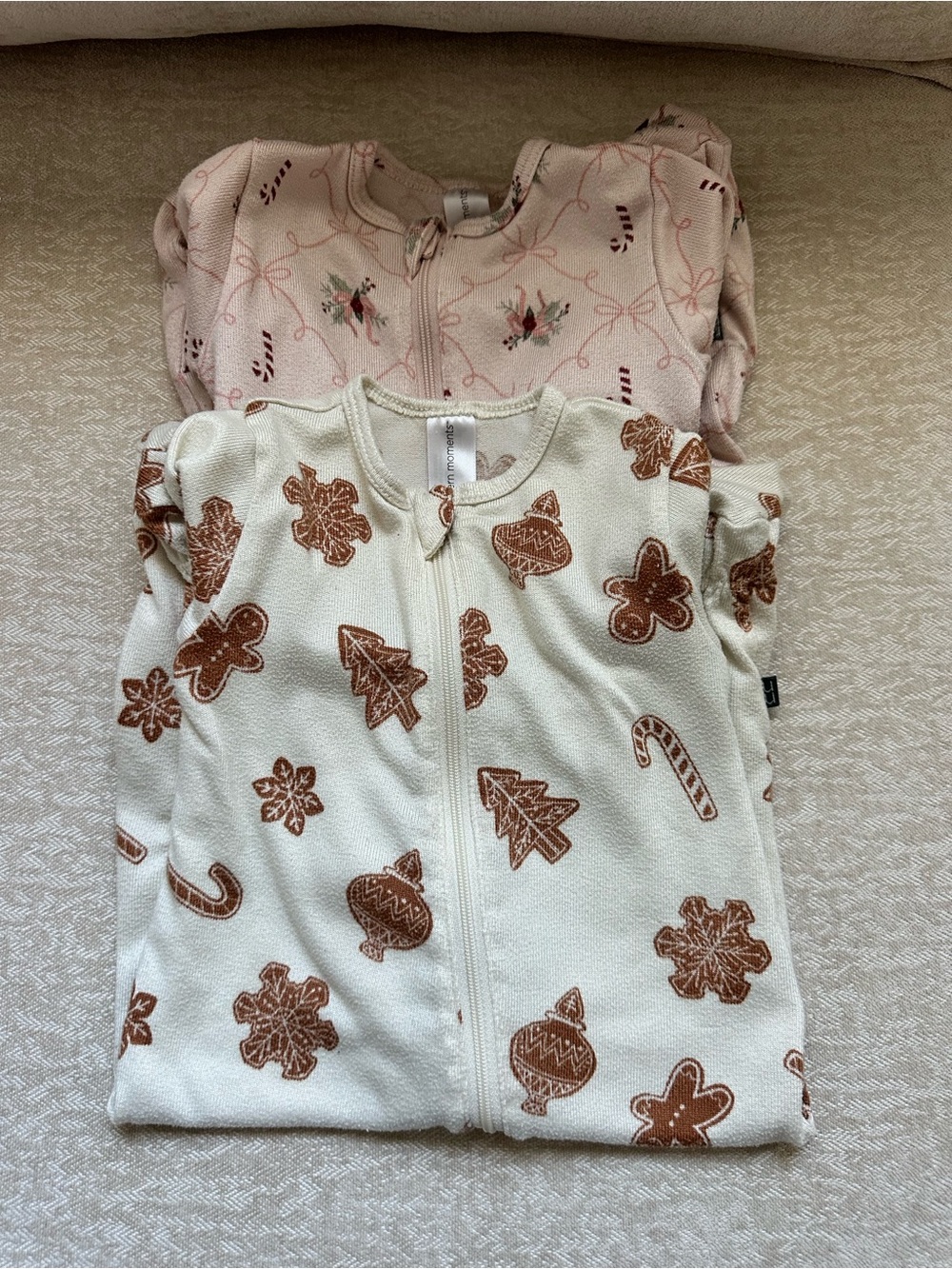 Baby Girl Zip-Up Holiday Pajama Sleep Set - Cream & Pink